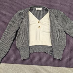 Gray and Cream Cardigan Sweater Set